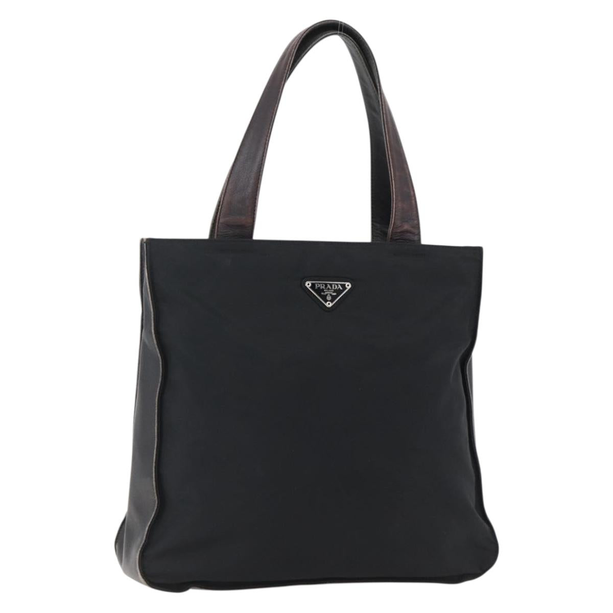 PRADA Tote Bag Nylon Leather Black Silver Auth 169452