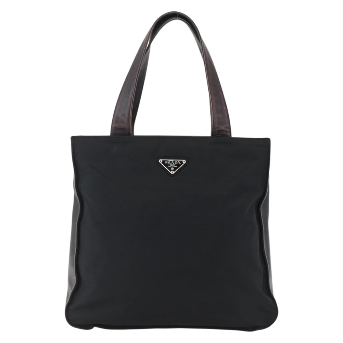 PRADA Tote Bag Nylon Leather Black Silver Auth 169452