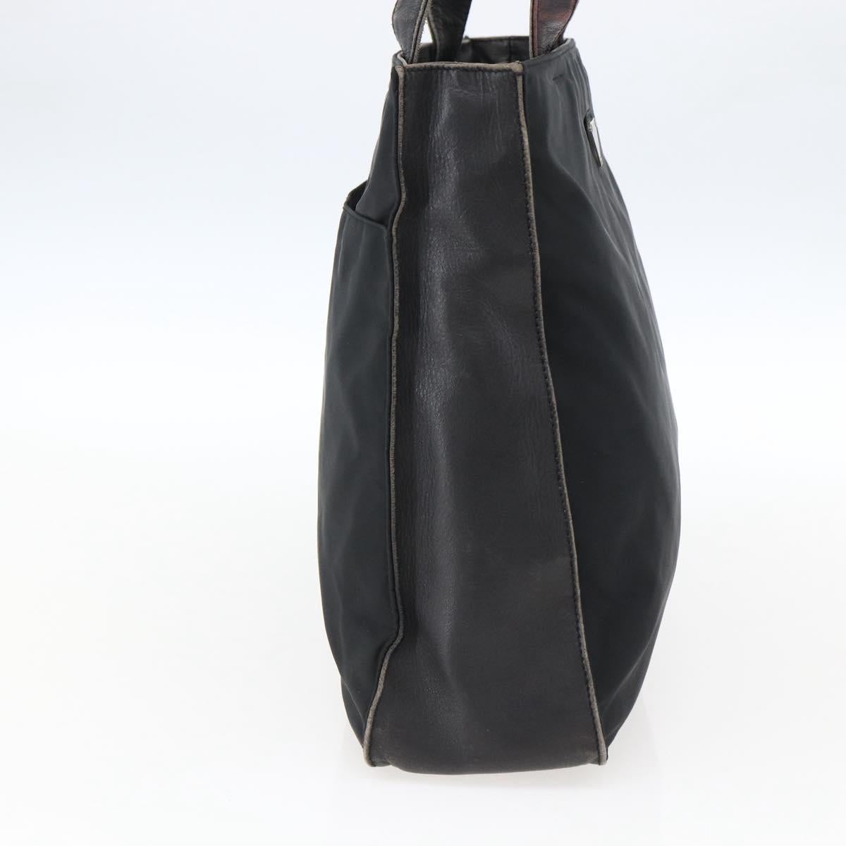 PRADA Tote Bag Nylon Leather Black Silver Auth 169452