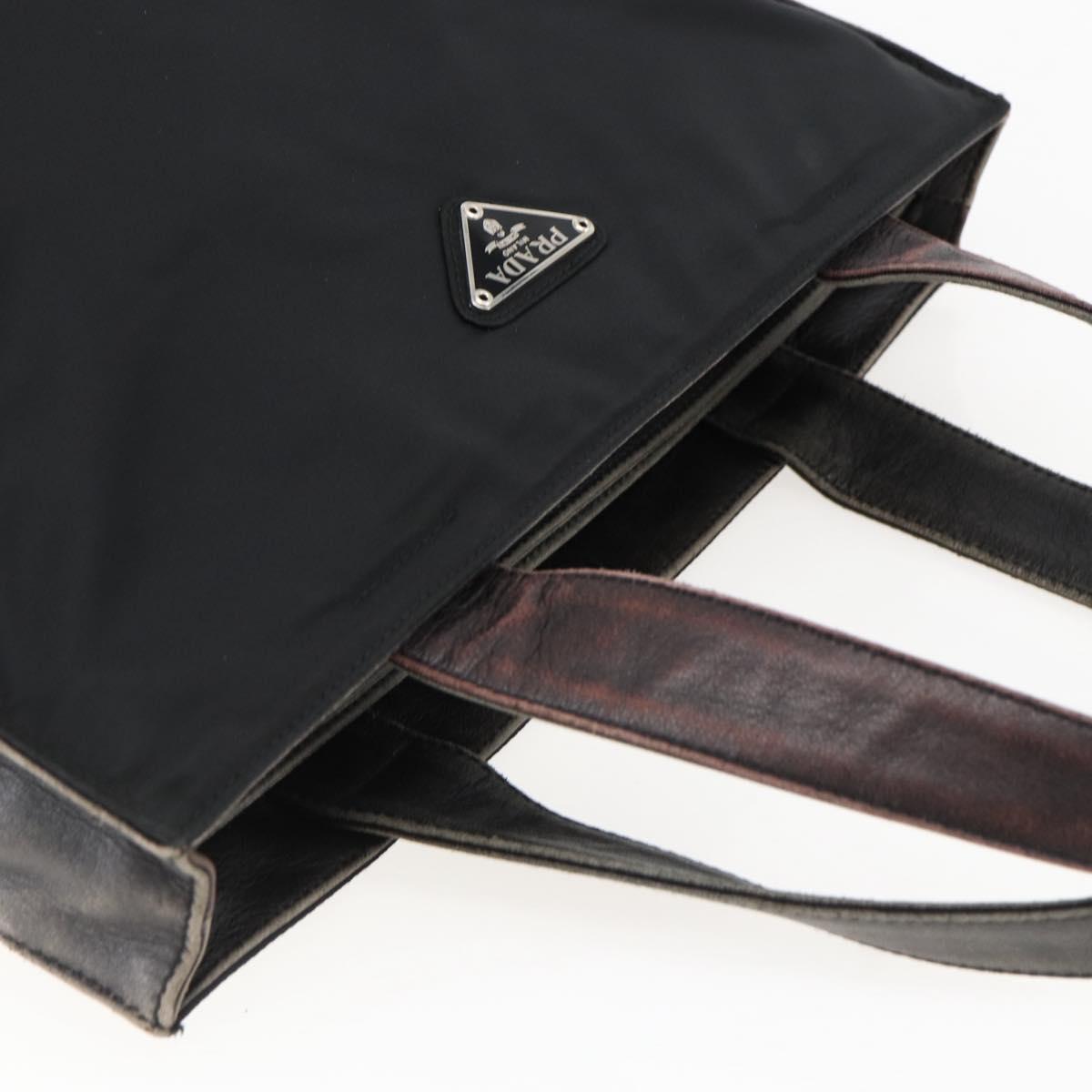 PRADA Tote Bag Nylon Leather Black Silver Auth 169452