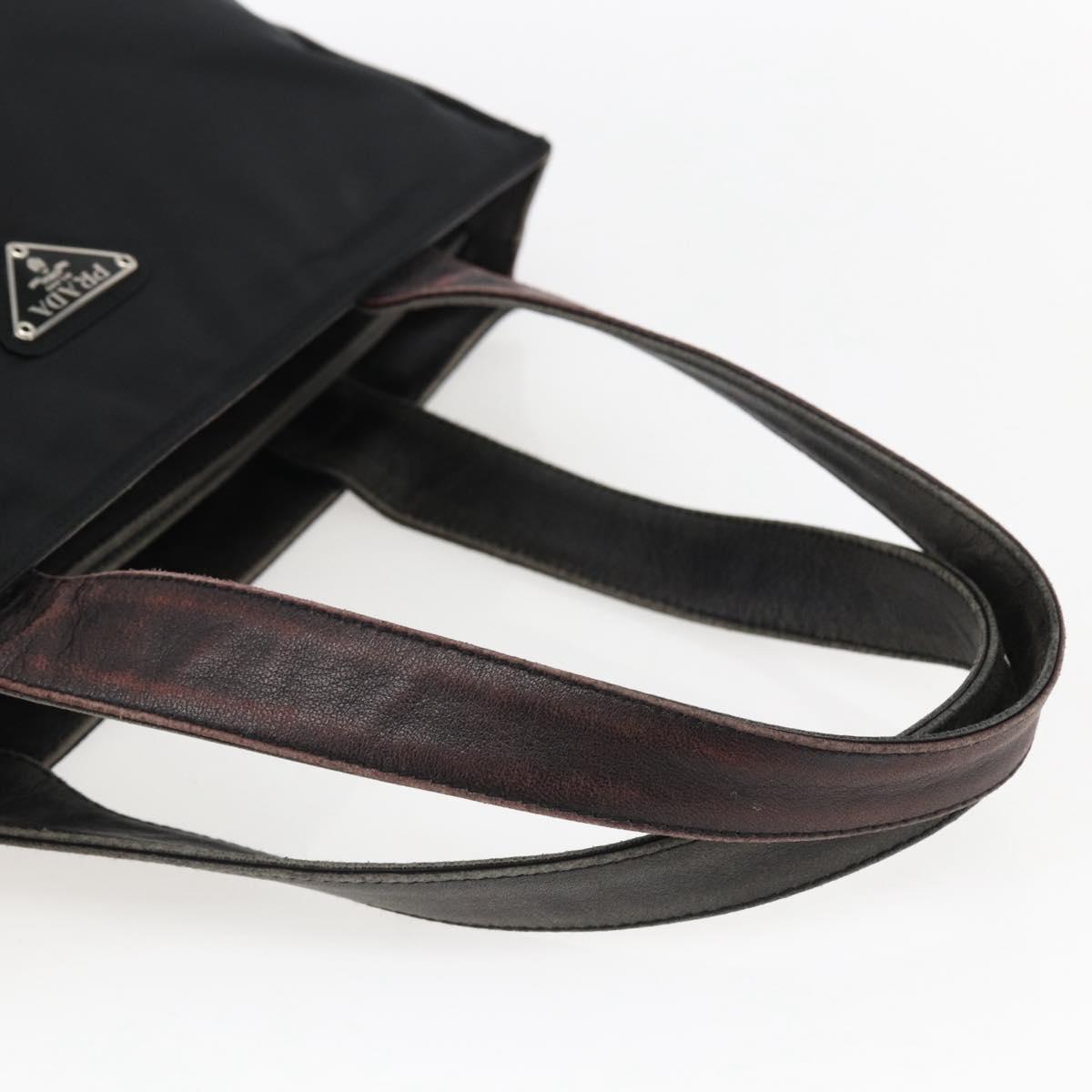 PRADA Tote Bag Nylon Leather Black Silver Auth 169452