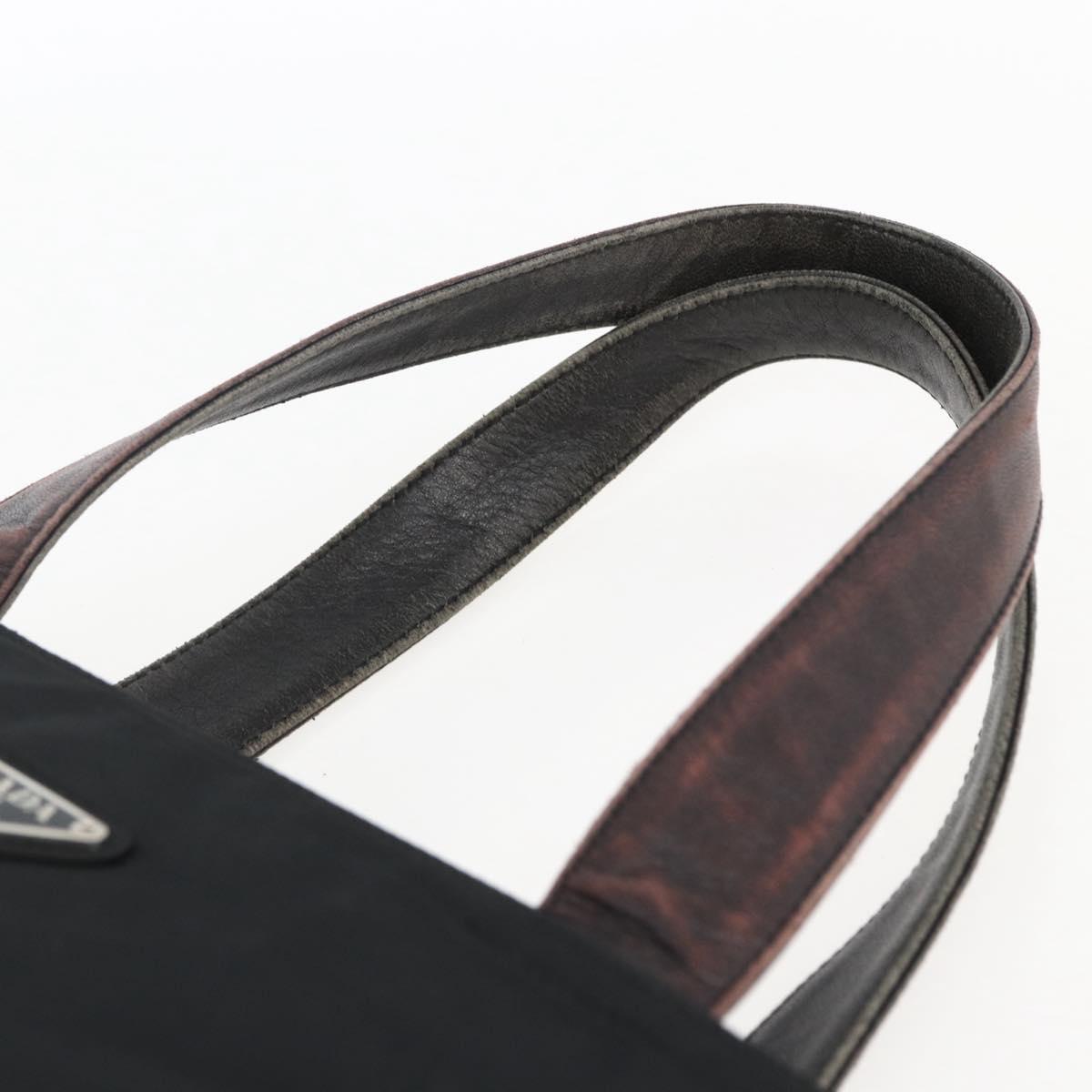 PRADA Tote Bag Nylon Leather Black Silver Auth 169452
