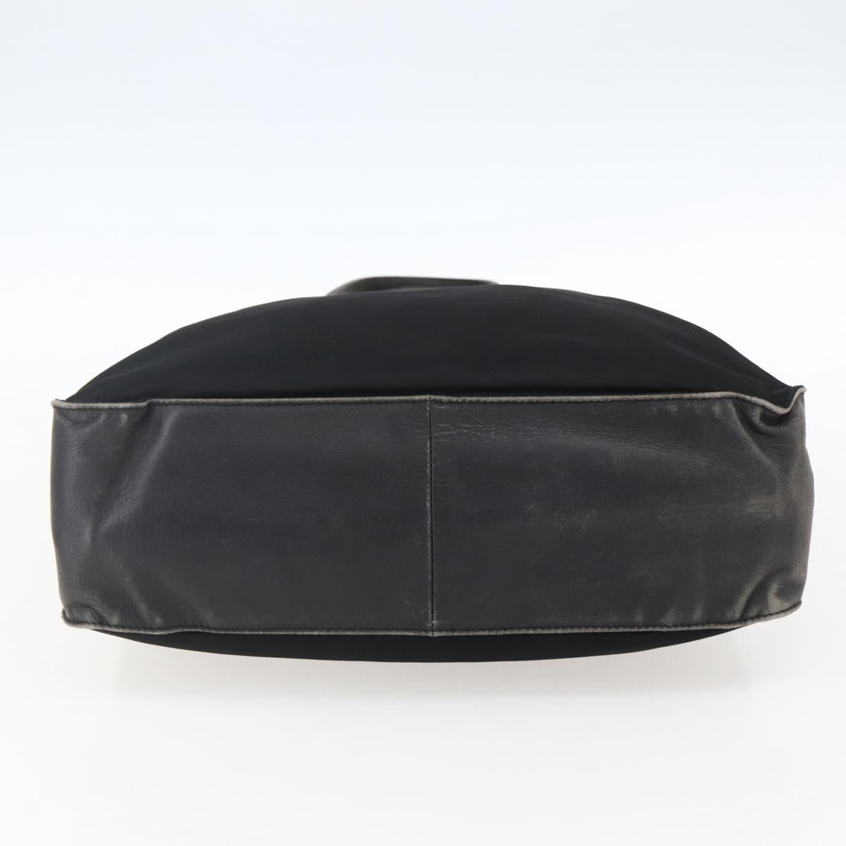 PRADA Tote Bag Nylon Leather Black Silver Auth 169452
