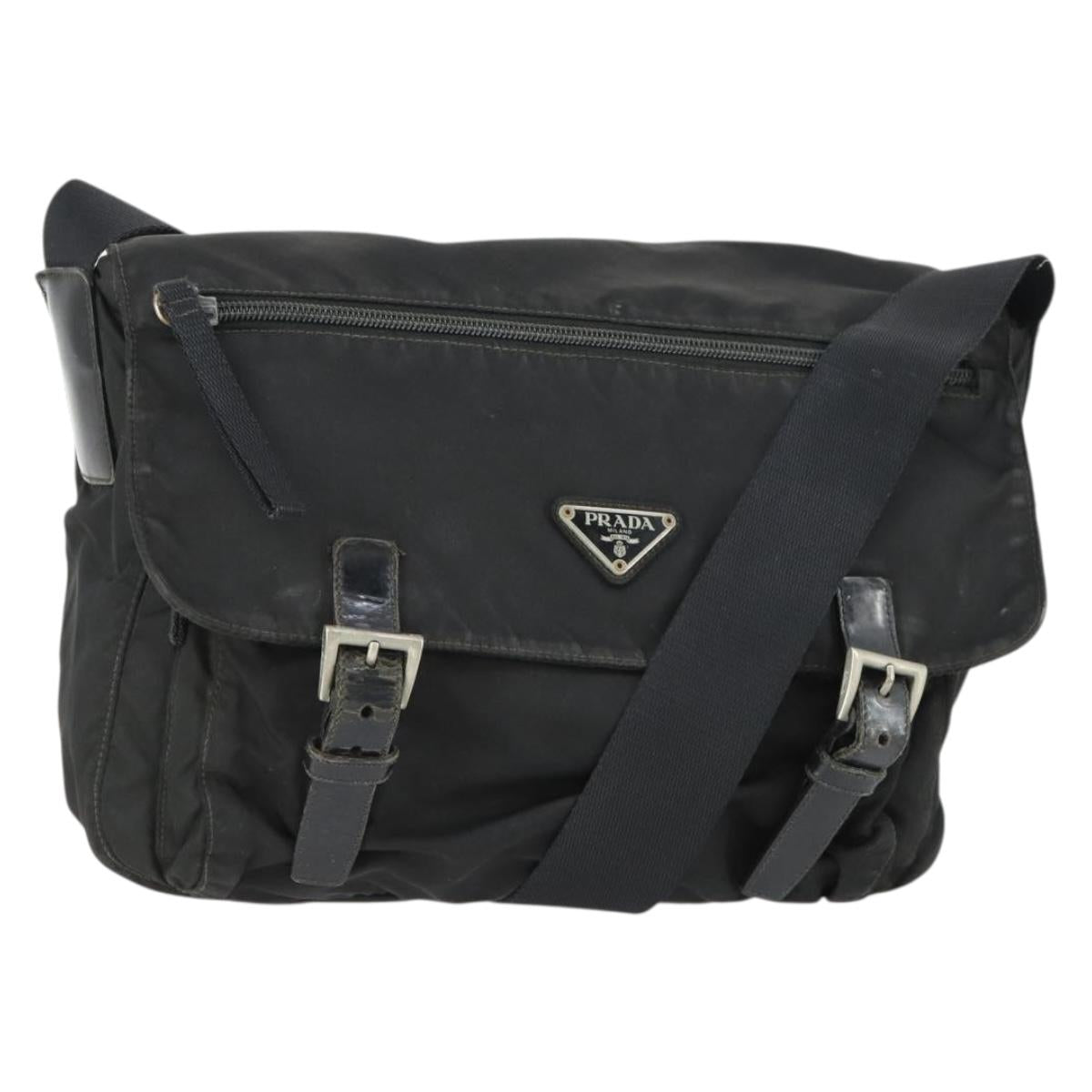 PRADA Shoulder Bag Nylon Black Silver Auth 169454