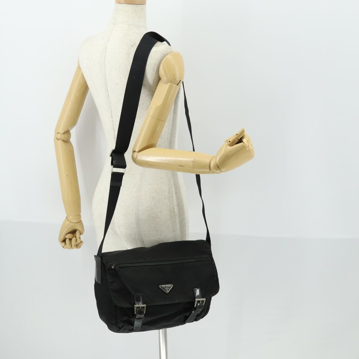 PRADA Shoulder Bag Nylon Black Silver Auth 169454