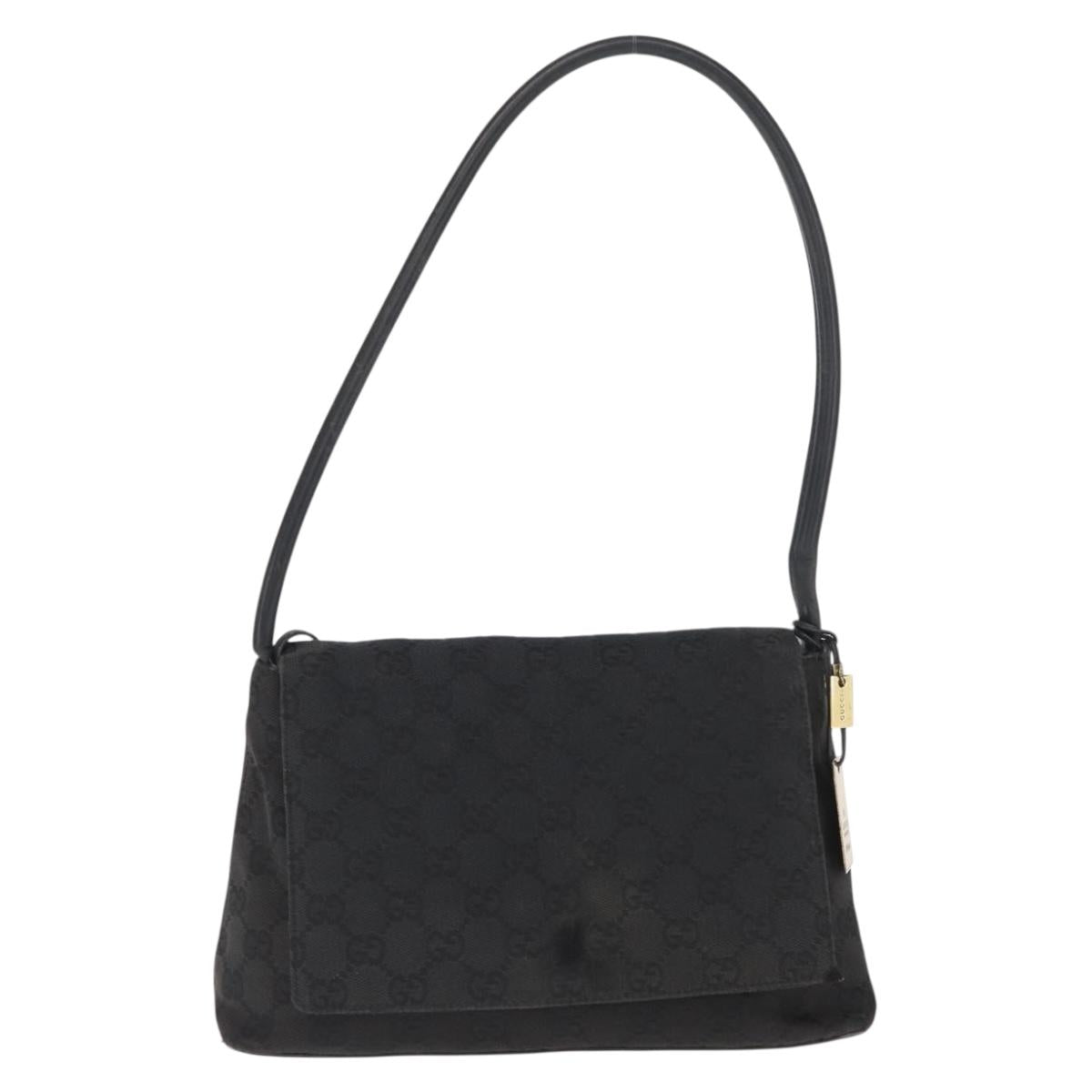 GUCCI GG Canvas Shoulder Bag Black Silver 90646 Auth 169456