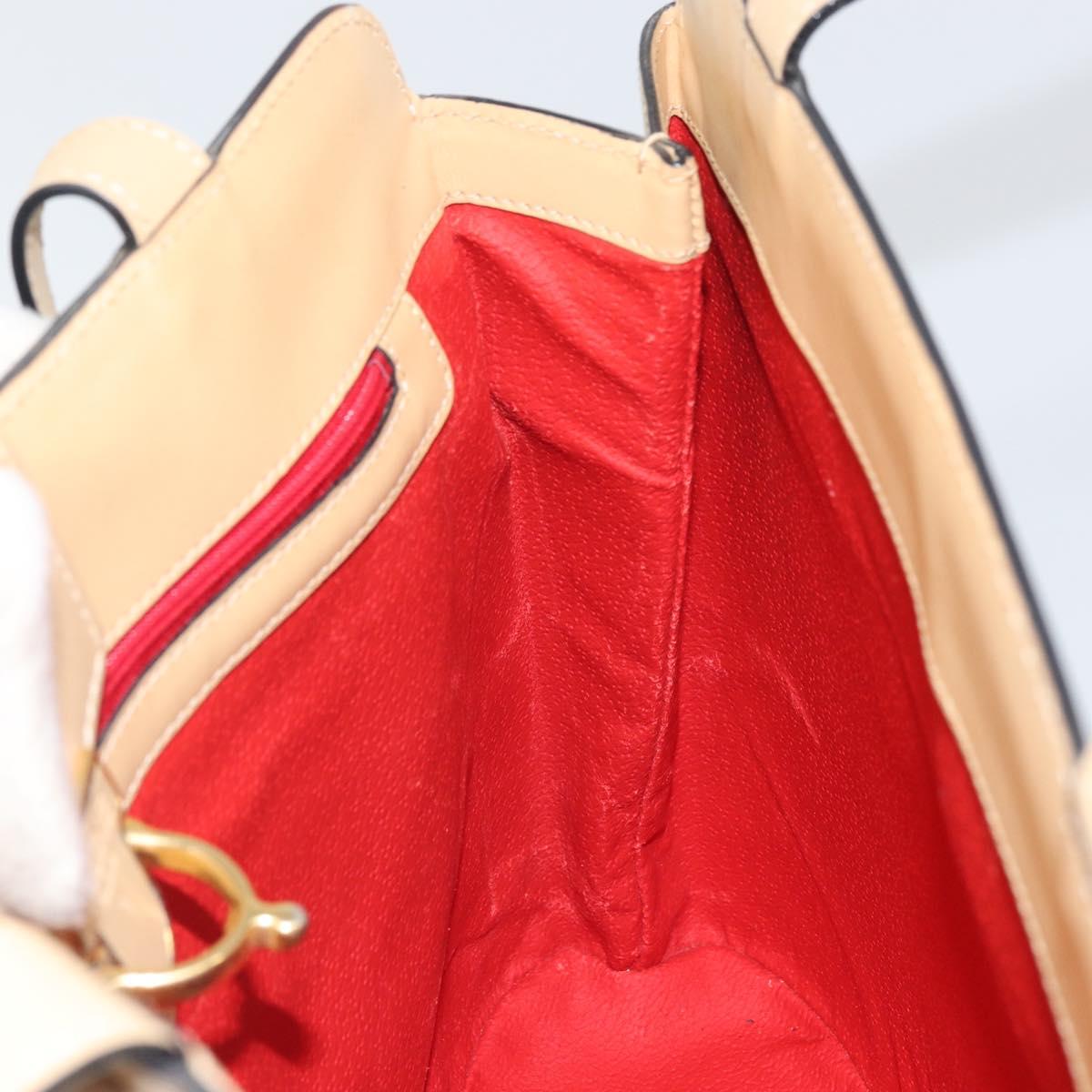 CELINE Shoulder Bag Leather Beige Gold Auth 169460