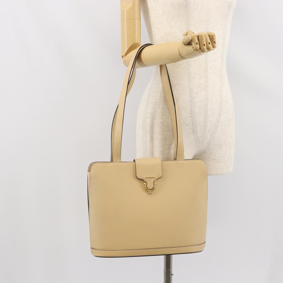 CELINE Shoulder Bag Leather Beige Gold Auth 169460