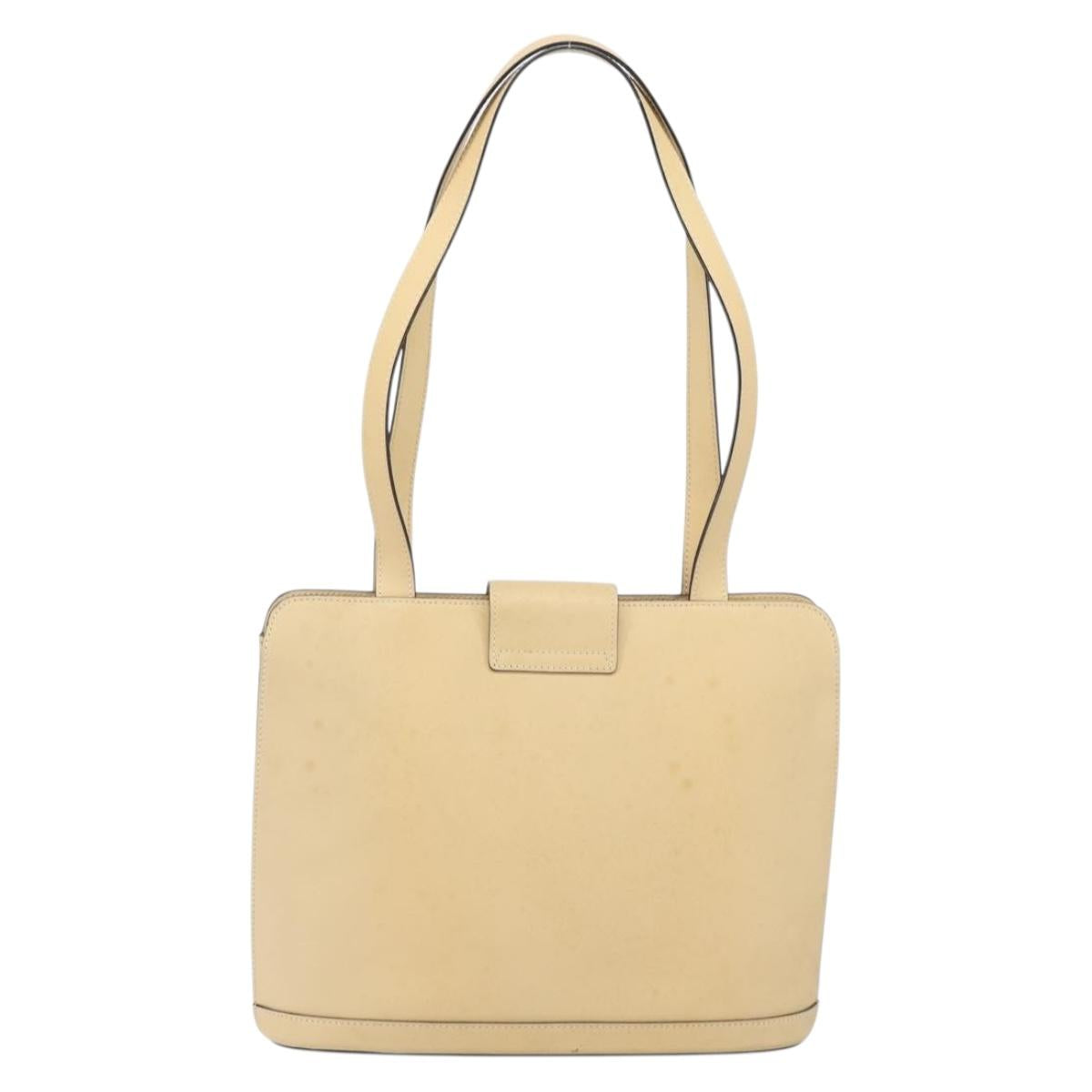 CELINE Shoulder Bag Leather Beige Gold Auth 169460