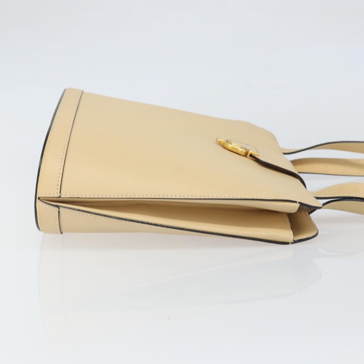 CELINE Shoulder Bag Leather Beige Gold Auth 169460
