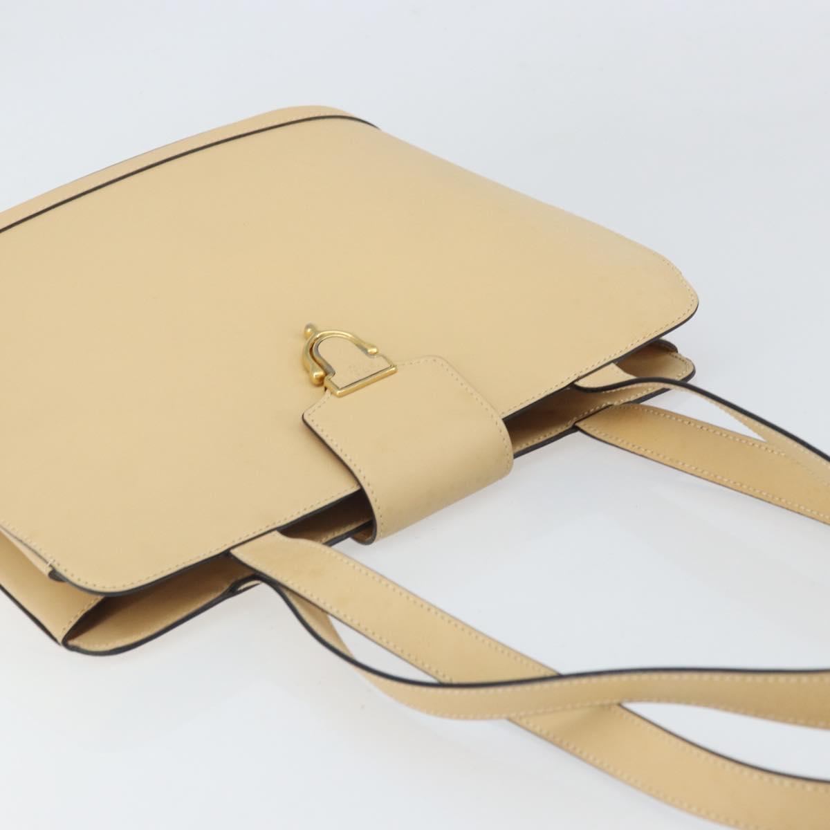 CELINE Shoulder Bag Leather Beige Gold Auth 169460