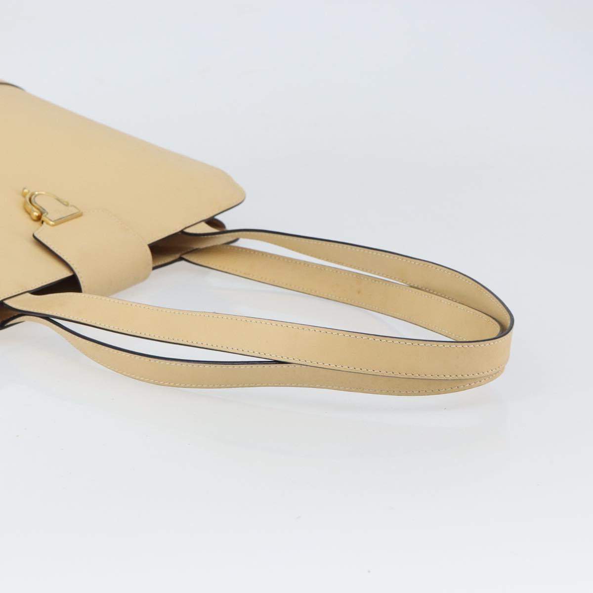 CELINE Shoulder Bag Leather Beige Gold Auth 169460