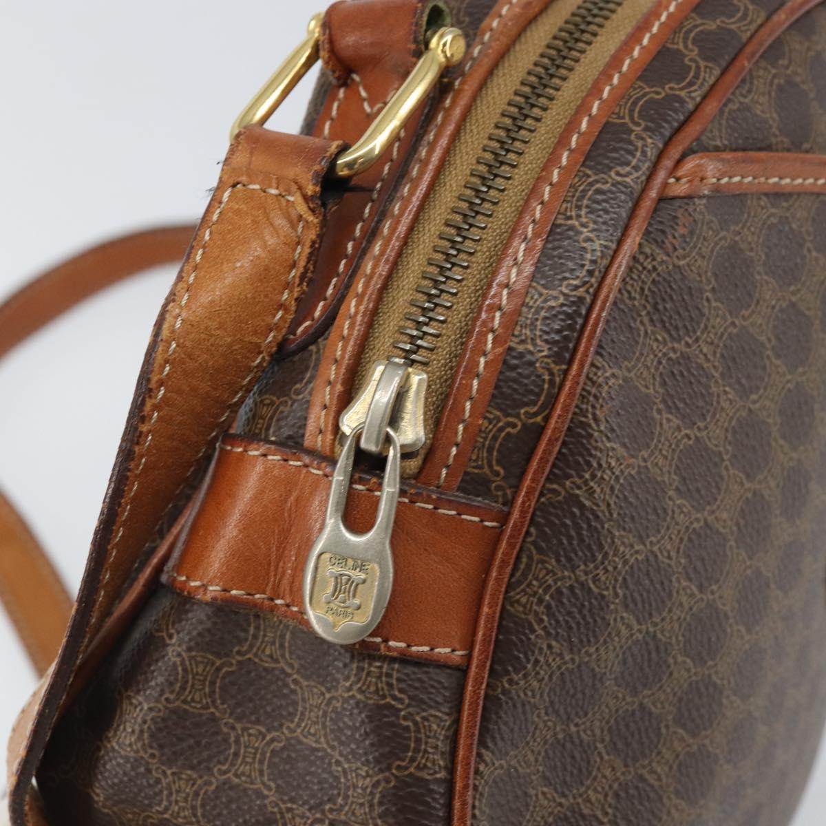 CELINE Macadam Canvas Shoulder Bag PVC Beige Gold Auth 169463