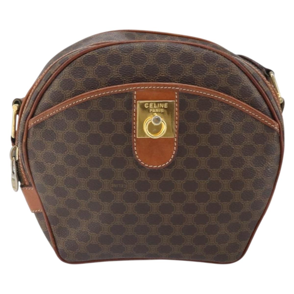 CELINE Macadam Canvas Shoulder Bag PVC Beige Gold Auth 169463