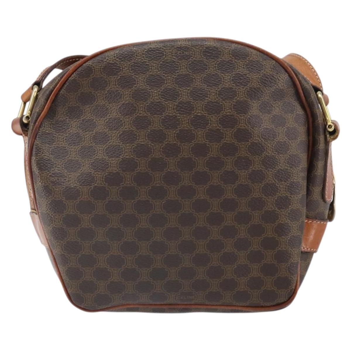 CELINE Macadam Canvas Shoulder Bag PVC Beige Gold Auth 169463
