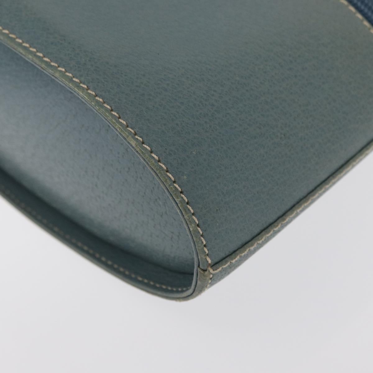 GUCCI Bamboo Vanity Cosmetic Pouch Leather Blue Gold 000 984 0232 Auth 169467
