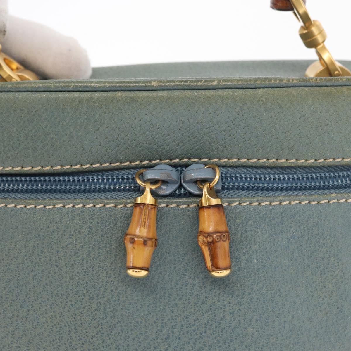 GUCCI Bamboo Vanity Cosmetic Pouch Leather Blue Gold 000 984 0232 Auth 169467