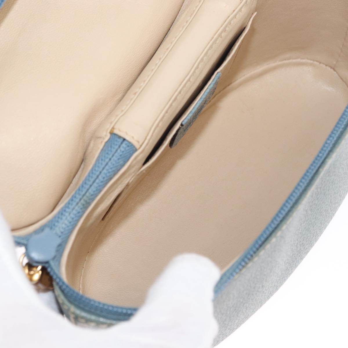 GUCCI Bamboo Vanity Cosmetic Pouch Leather Blue Gold 000 984 0232 Auth 169467