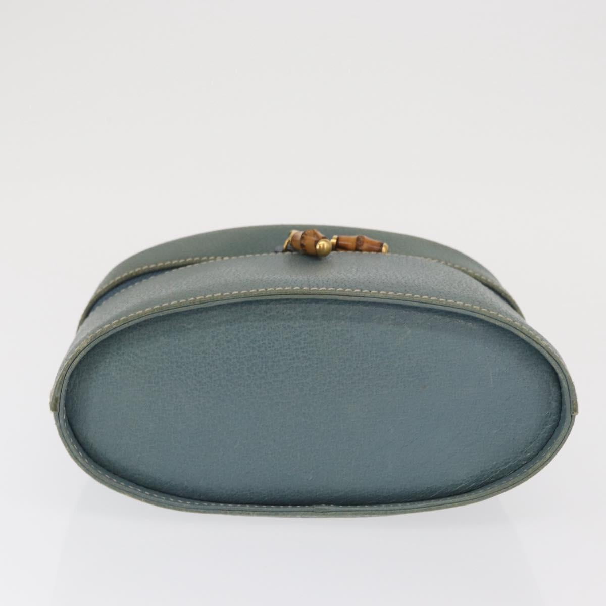 GUCCI Bamboo Vanity Cosmetic Pouch Leather Blue Gold 000 984 0232 Auth 169467