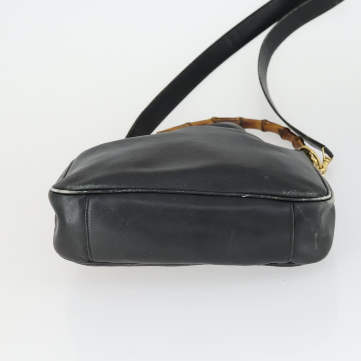 GUCCI Bamboo Hand Bag Leather 2way Black Gold 001 123 1638 Auth 169470