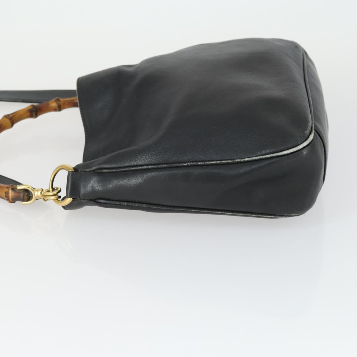 GUCCI Bamboo Hand Bag Leather 2way Black Gold 001 123 1638 Auth 169470