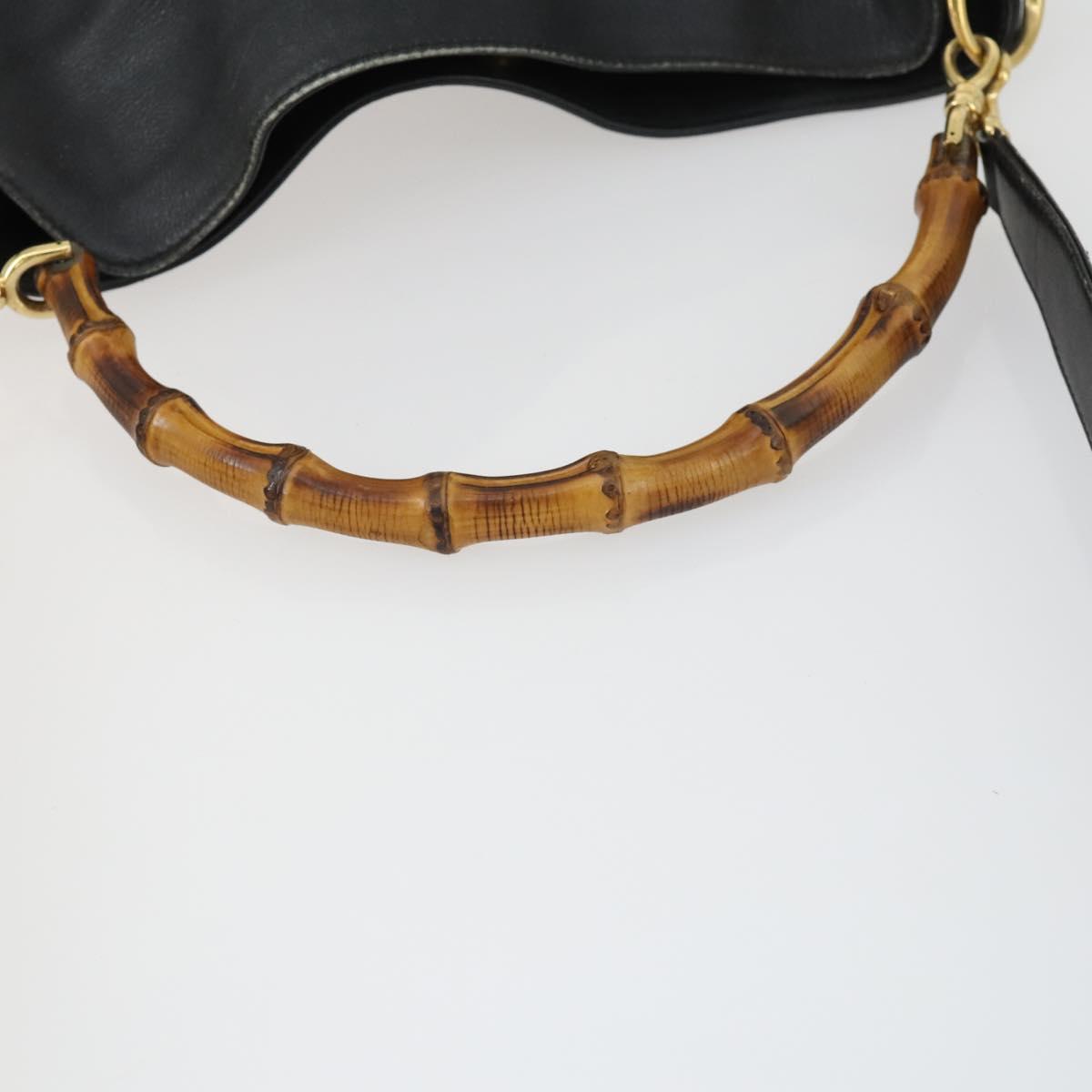 GUCCI Bamboo Hand Bag Leather 2way Black Gold 001 123 1638 Auth 169470