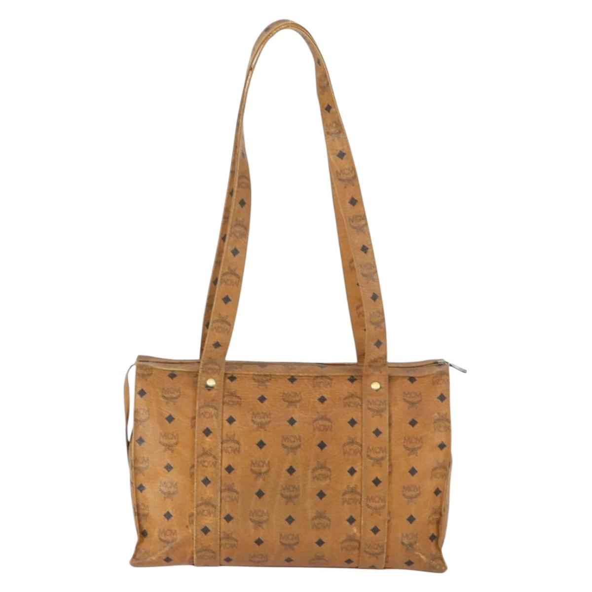 MCM Logogram Vicetos Tote Bag PVC Brown Gold Auth 169472