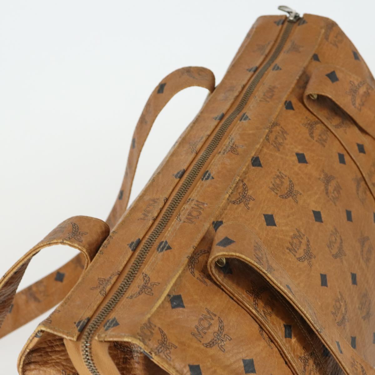 MCM Logogram Vicetos Tote Bag PVC Brown Gold Auth 169472