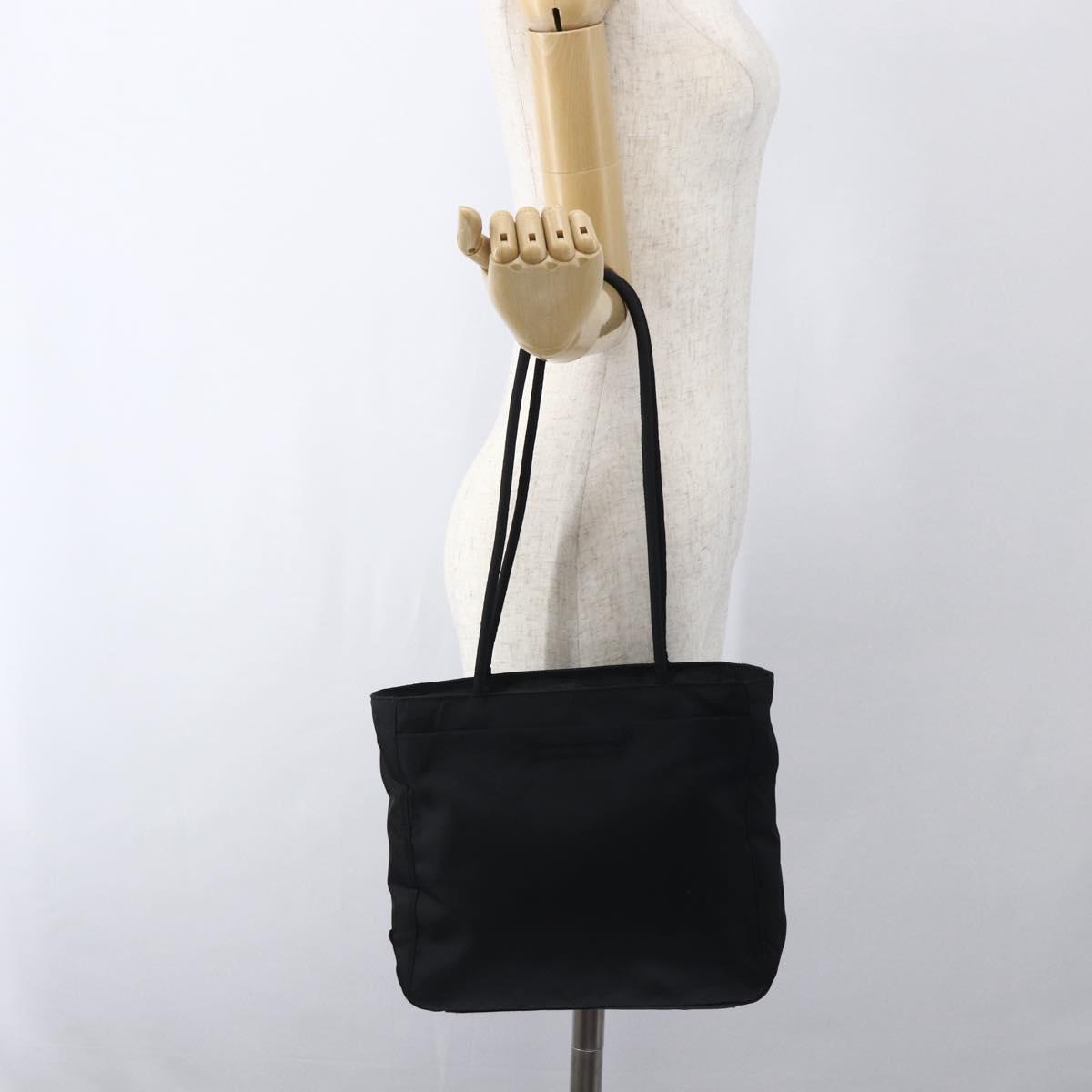 PRADA Tote Bag Nylon Black Silver Auth 169478