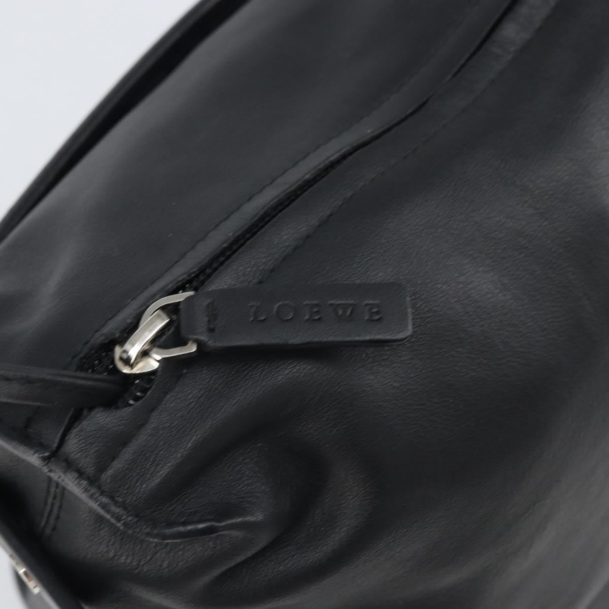 LOEWE Hand Bag Leather Black Silver Auth 169484