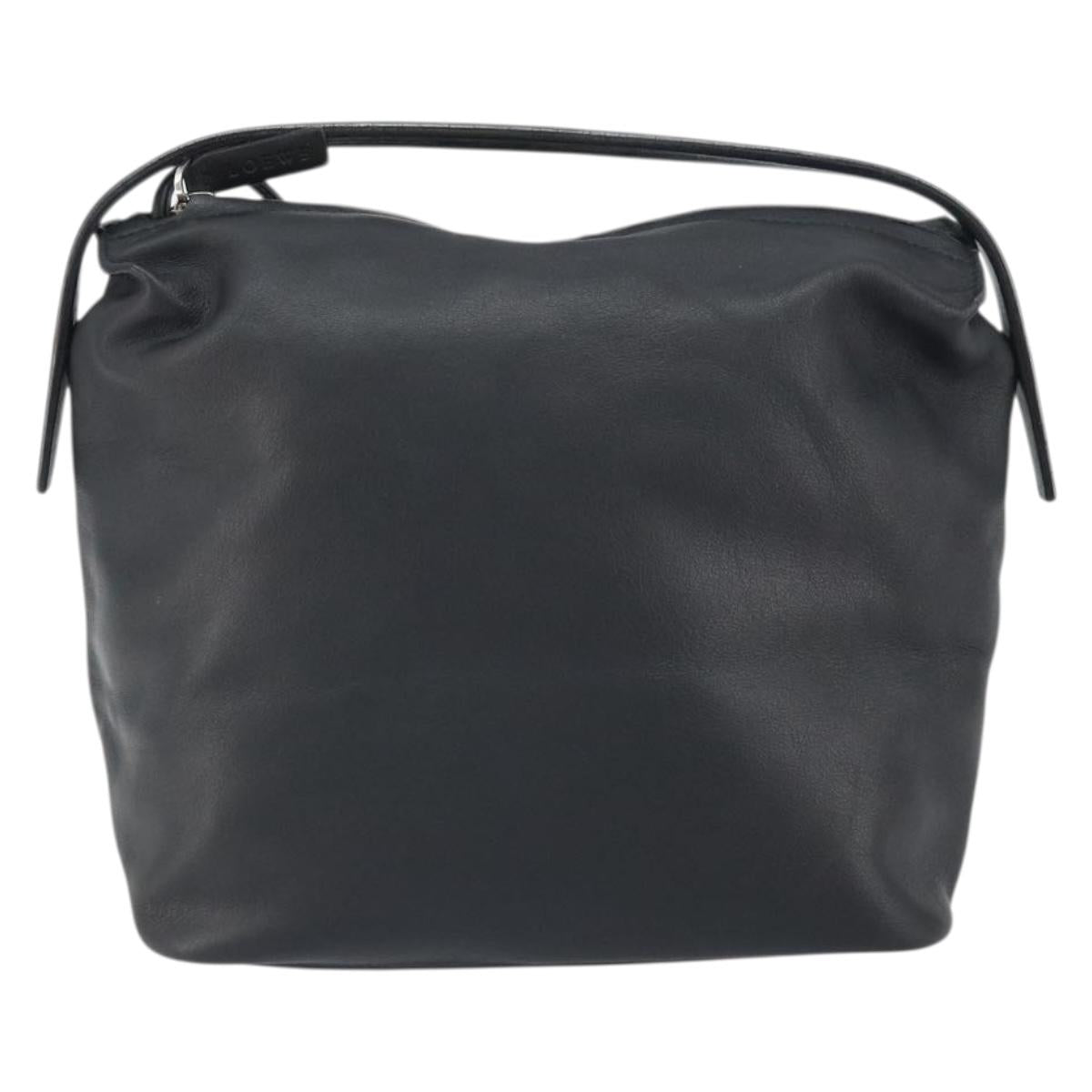 LOEWE Hand Bag Leather Black Silver Auth 169484