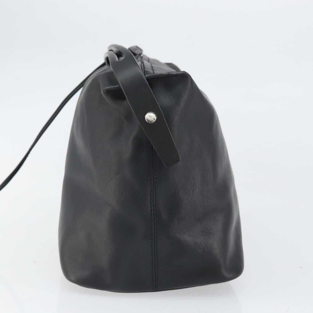 LOEWE Hand Bag Leather Black Silver Auth 169484