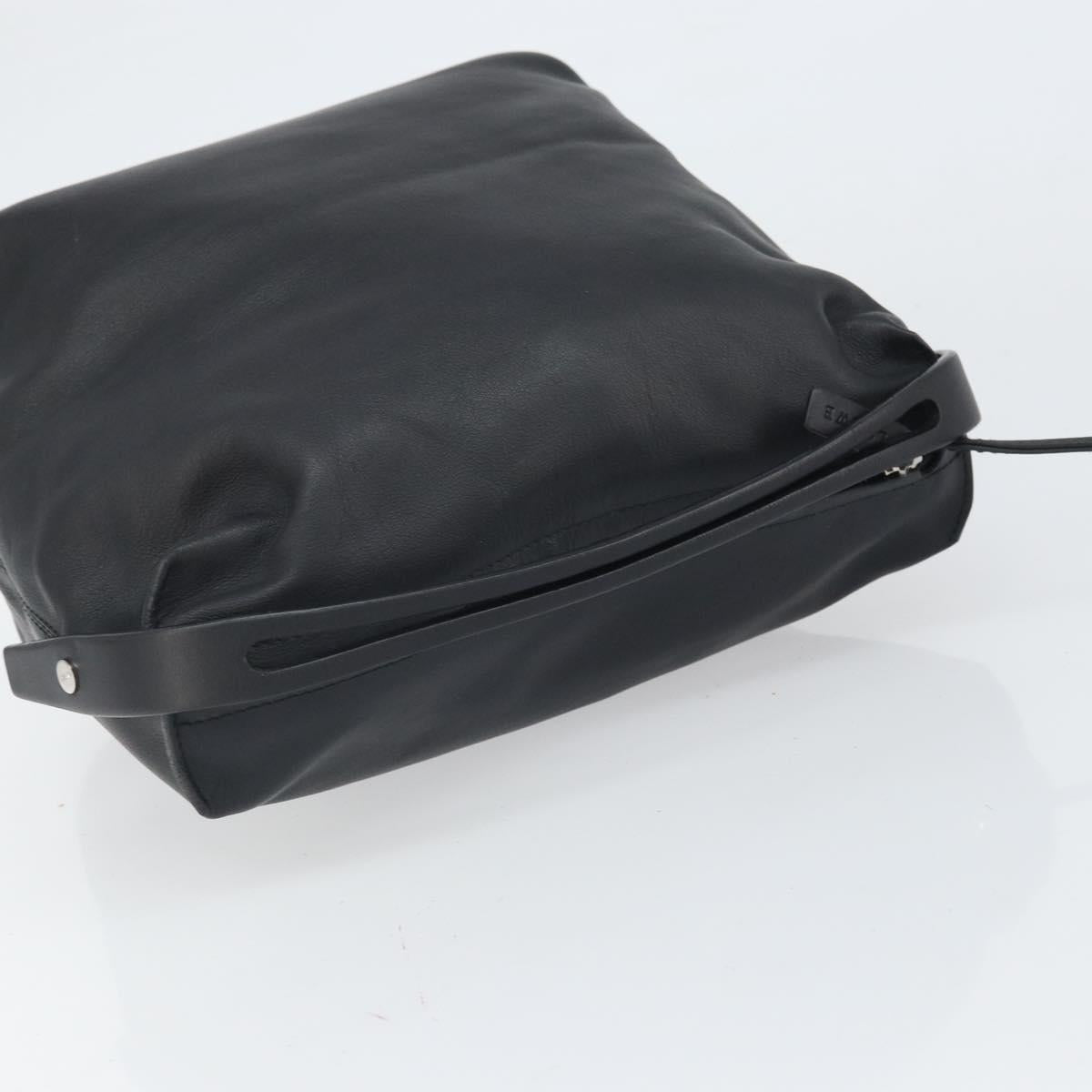 LOEWE Hand Bag Leather Black Silver Auth 169484