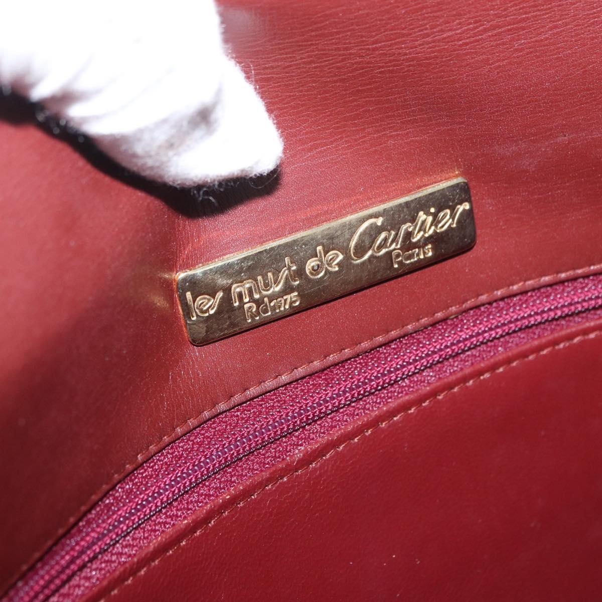 CARTIER Must Line Clutch Bag Leather Bordeaux Gold Auth 169489