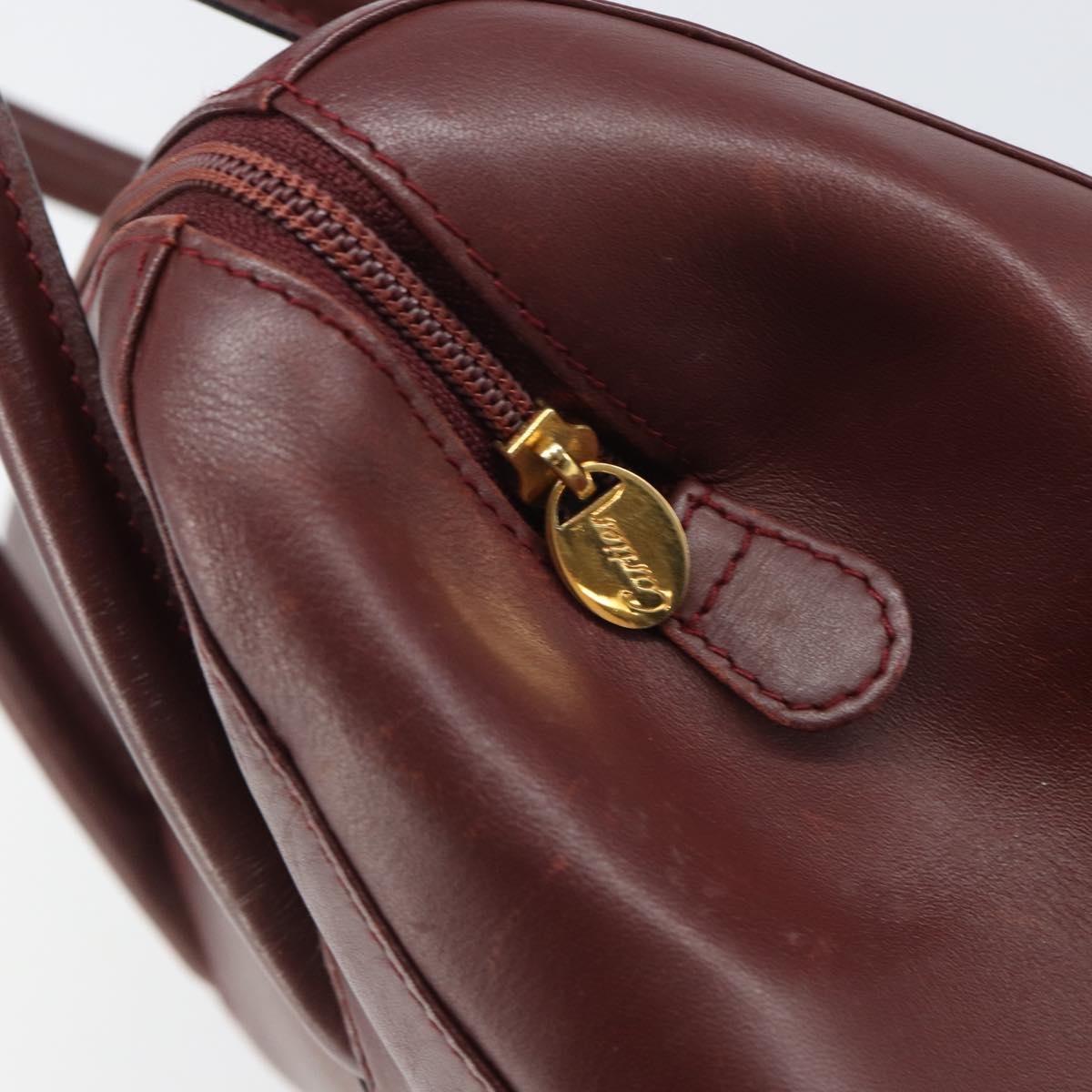 CARTIER Must Line Hand Bag Leather Bordeaux Gold Auth 169492