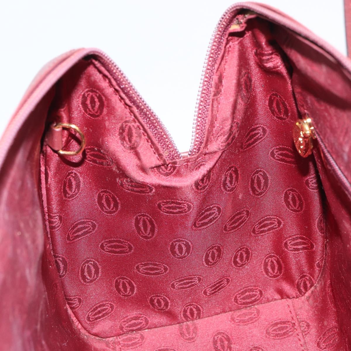 CARTIER Must Line Hand Bag Leather Bordeaux Gold Auth 169492