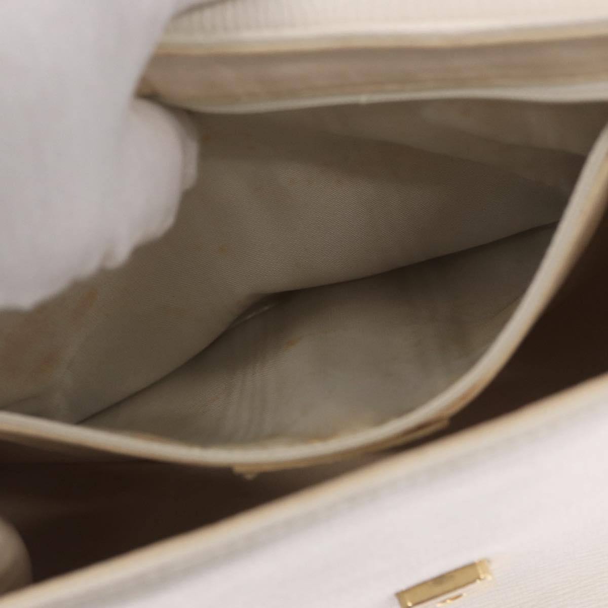 FENDI Hand Bag Leather White Gold Auth 169496