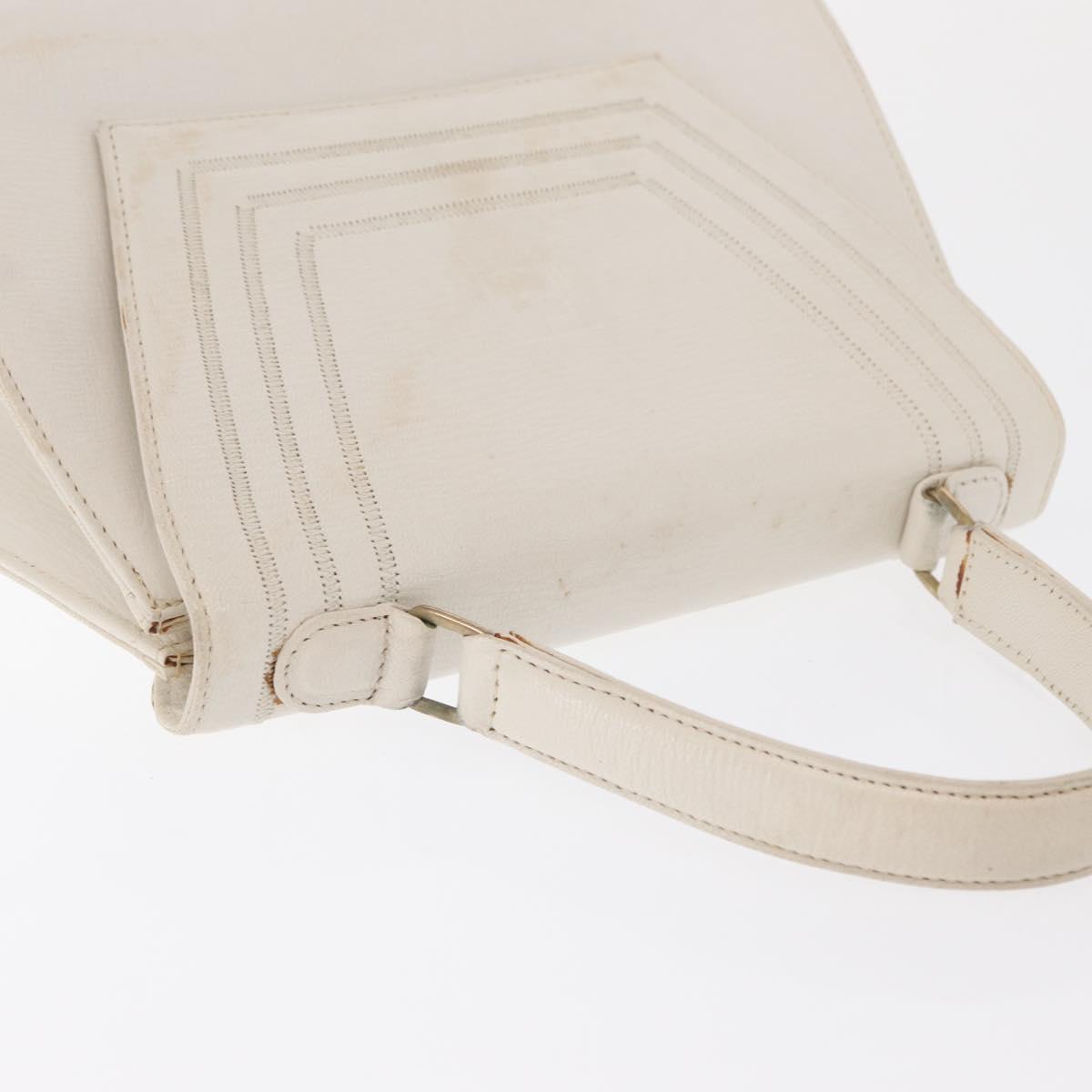 FENDI Hand Bag Leather White Gold Auth 169496