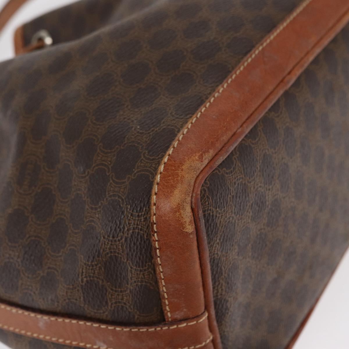 CELINE Macadam Canvas Shoulder Bag PVC Leather Brown Gold Auth 169499