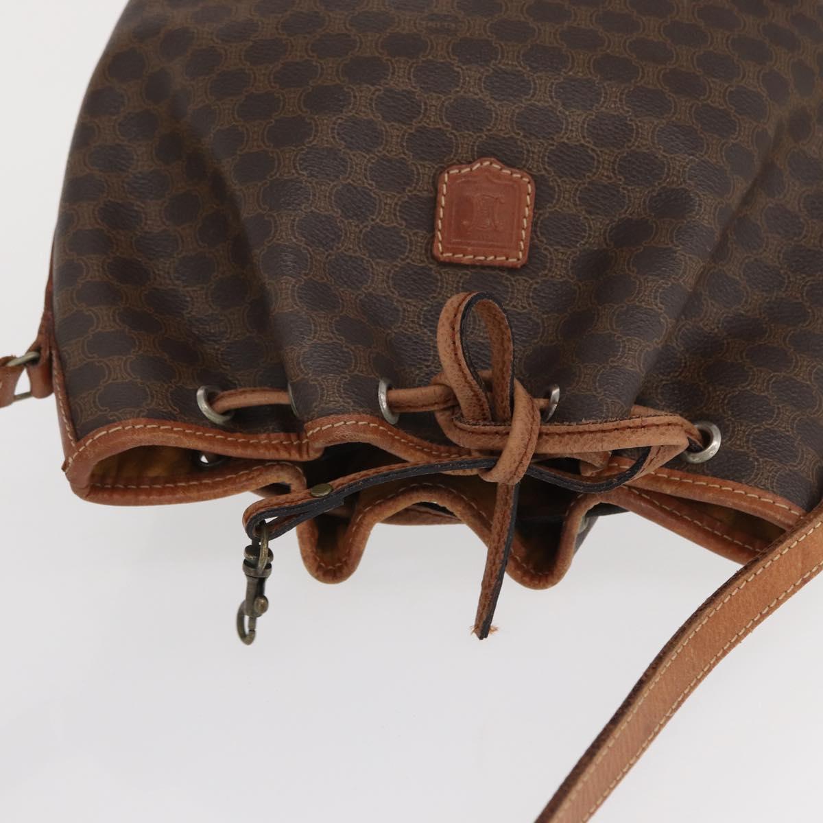 CELINE Macadam Canvas Shoulder Bag PVC Leather Brown Gold Auth 169499