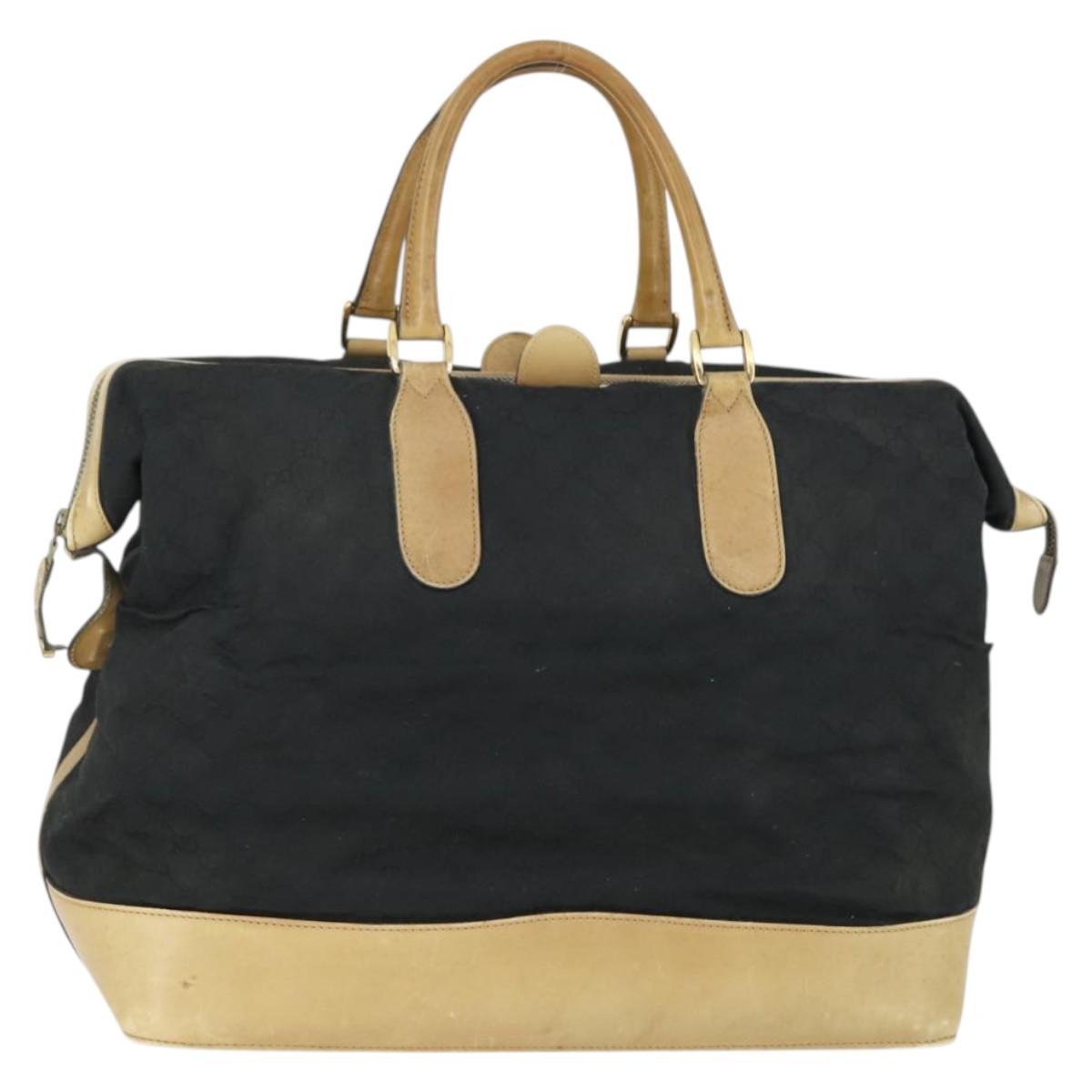 GUCCI GG Canvas Boston Bag Black Gold Auth 169500