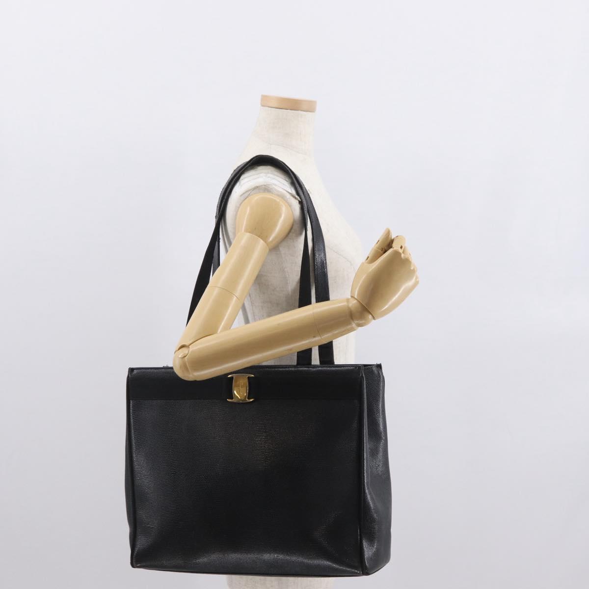 Salvatore Ferragamo Tote Bag Leather Black Gold Auth 169503