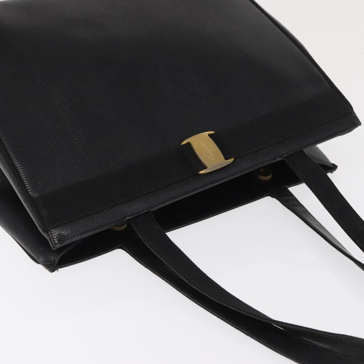 Salvatore Ferragamo Tote Bag Leather Black Gold Auth 169503