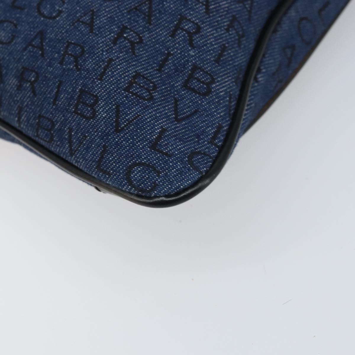 BVLGARI Logo Mania Shoulder Bag Canvas Blue Silver Auth 169505
