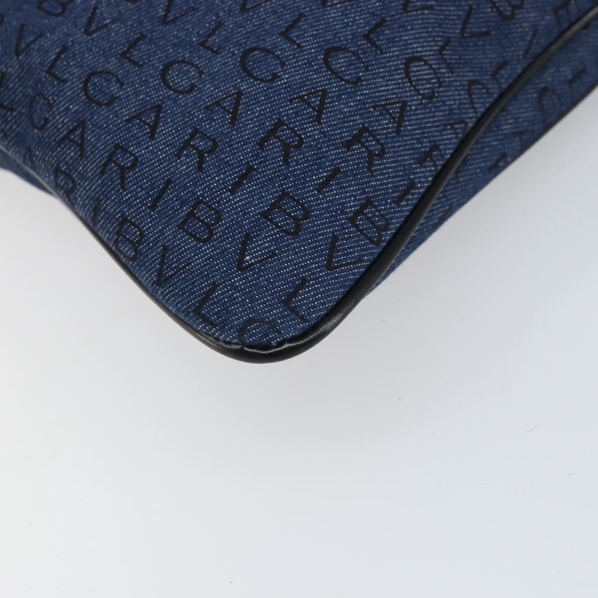 BVLGARI Logo Mania Shoulder Bag Canvas Blue Silver Auth 169505