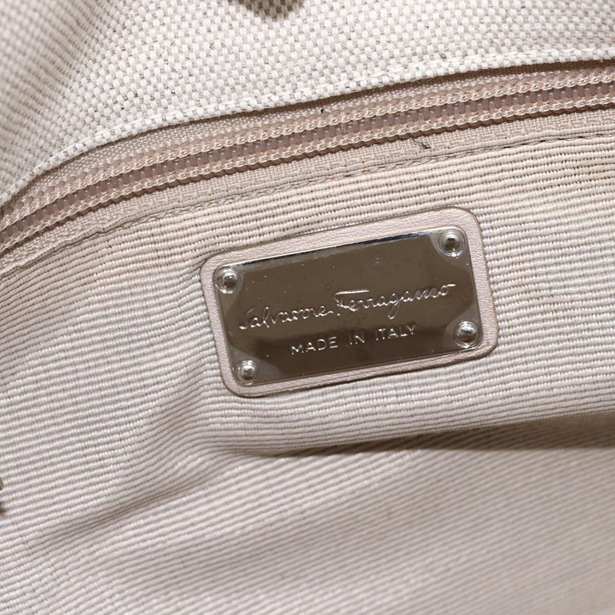 Salvatore Ferragamo Hand Bag Canvas Beige Gold Auth 169508