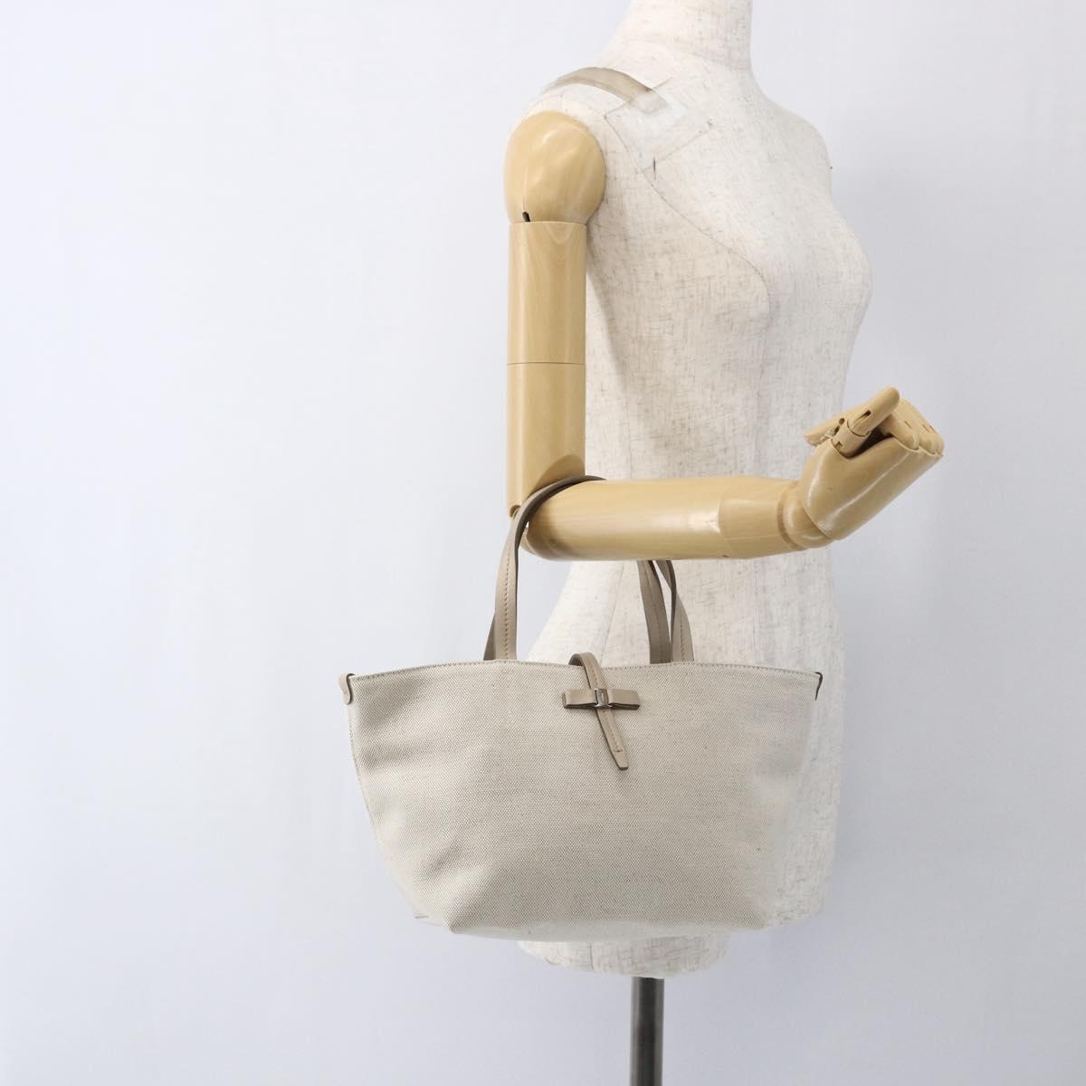 Salvatore Ferragamo Hand Bag Canvas Beige Gold Auth 169508