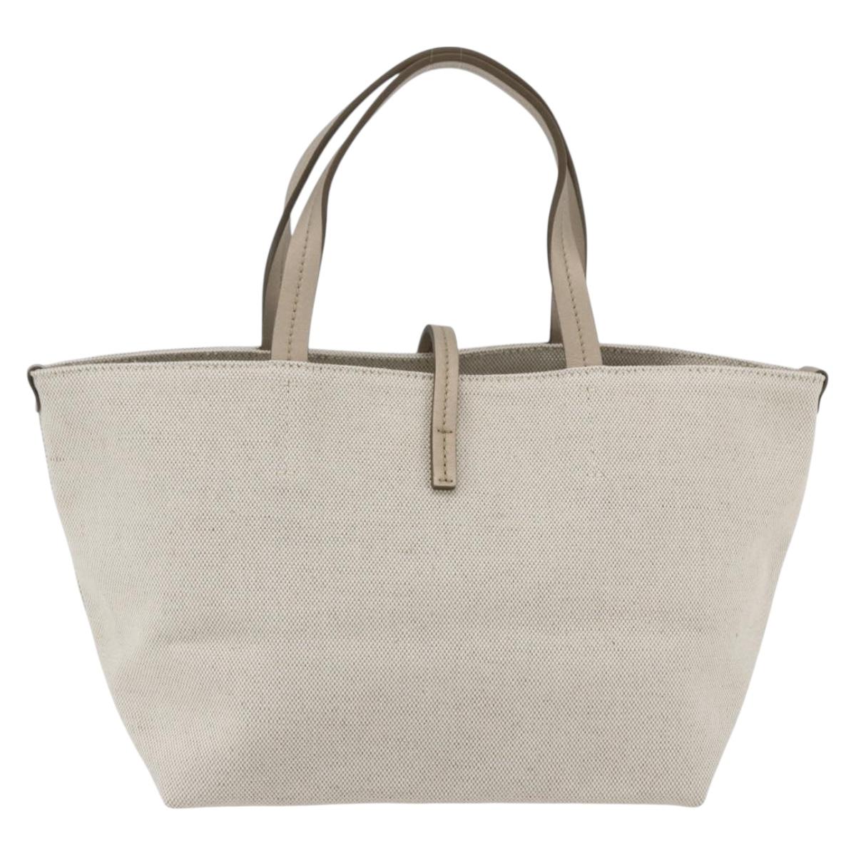 Salvatore Ferragamo Hand Bag Canvas Beige Gold Auth 169508