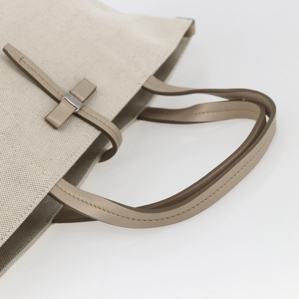 Salvatore Ferragamo Hand Bag Canvas Beige Gold Auth 169508
