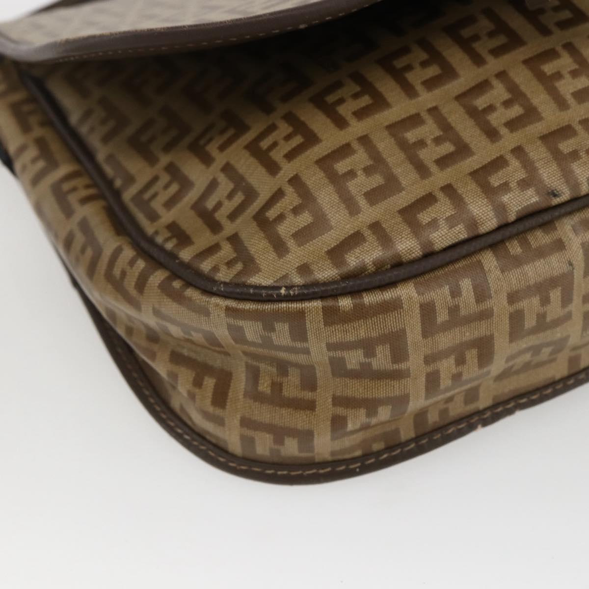 FENDI Zucchino Canvas Shoulder Bag Coated Canvas Beige Silver Auth 169510